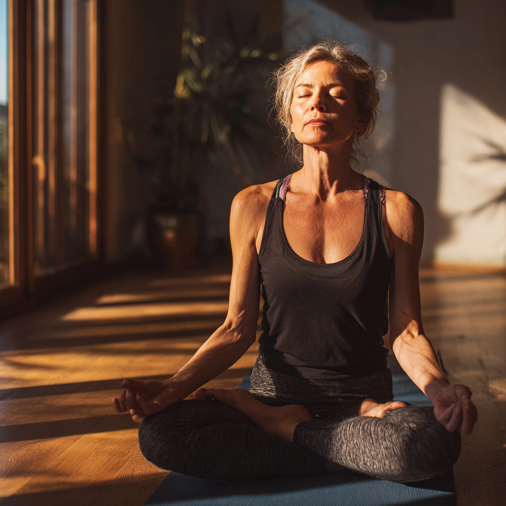 Experienced yoga practitioner in peaceful meditation pose
